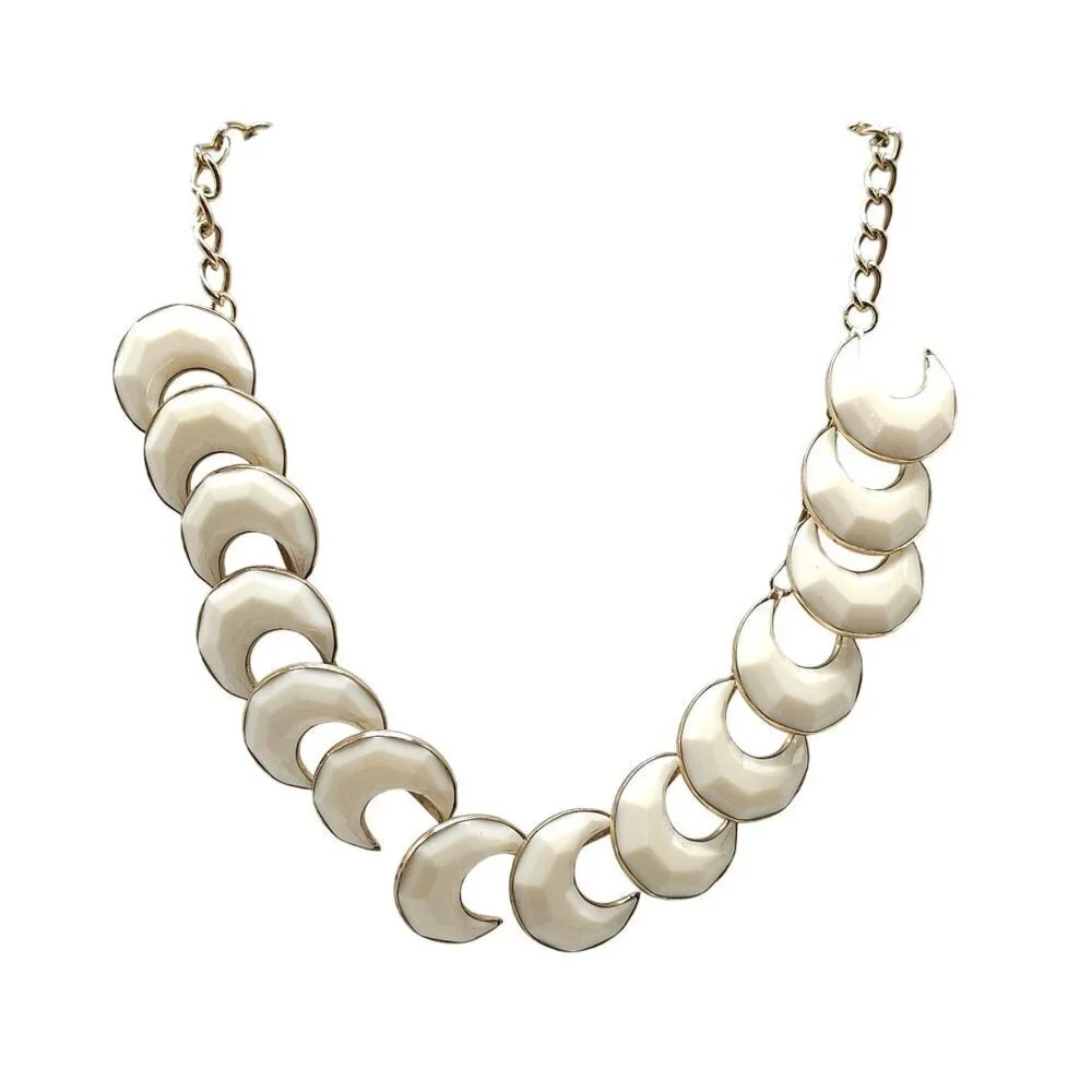 Vintage Gold Tone Chain Necklace With White Lucite Crescent Moon Links